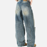 DAXUEN distressed blue wide-leg ripped jeans