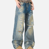 DAXUEN distressed blue wide-leg ripped jeans