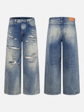 DAXUEN distressed blue wide-leg ripped jeans