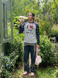 DAXUEN white heather grey raglan t-shirt with distressed graphic — model photo