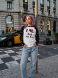 DAXUEN white heather grey raglan t-shirt with distressed graphic — model photo