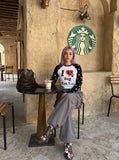 DAXUEN white heather grey raglan t-shirt with distressed graphic — model photo