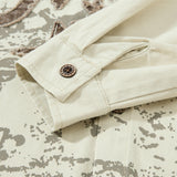 DAXUEN cream distressed brown graphic shirt jacket