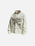 DAXUEN cream distressed brown graphic shirt jacket