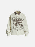 DAXUEN cream distressed brown graphic shirt jacket