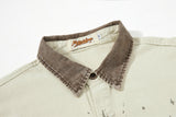 DAXUEN cream distressed brown graphic shirt jacket
