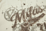 DAXUEN cream distressed brown graphic shirt jacket