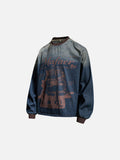 DAXUEN blue ombre denim top with distressed brown graphic