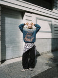DAXUEN ombre denim effect top with distressed graphic print — model photo