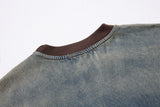 DAXUEN blue ombre denim top with distressed brown graphic