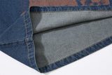 DAXUEN blue ombre denim top with distressed brown graphic