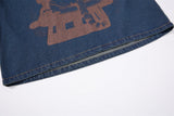 DAXUEN blue ombre denim top with distressed brown graphic