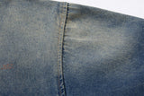 DAXUEN blue ombre denim top with distressed brown graphic