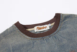 DAXUEN blue ombre denim top with distressed brown graphic