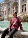 DAXUEN burgundy oversized multi-layer graphic long sleeve tee — model photo