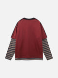 DAXUEN deep red faux-layered long-sleeve graphic tee