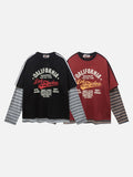 DAXUEN deep red faux-layered long-sleeve graphic tee