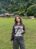 DAXUEN grey camouflage distressed graphic long-sleeve tee — model photo