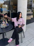DAXUEN light purple oversized distressed camouflage graphic polo shirt — model photo