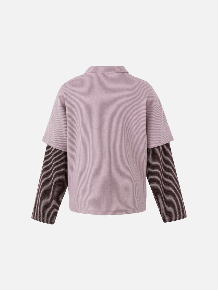DAXUEN light purple oversized distressed camouflage graphic polo shirt
