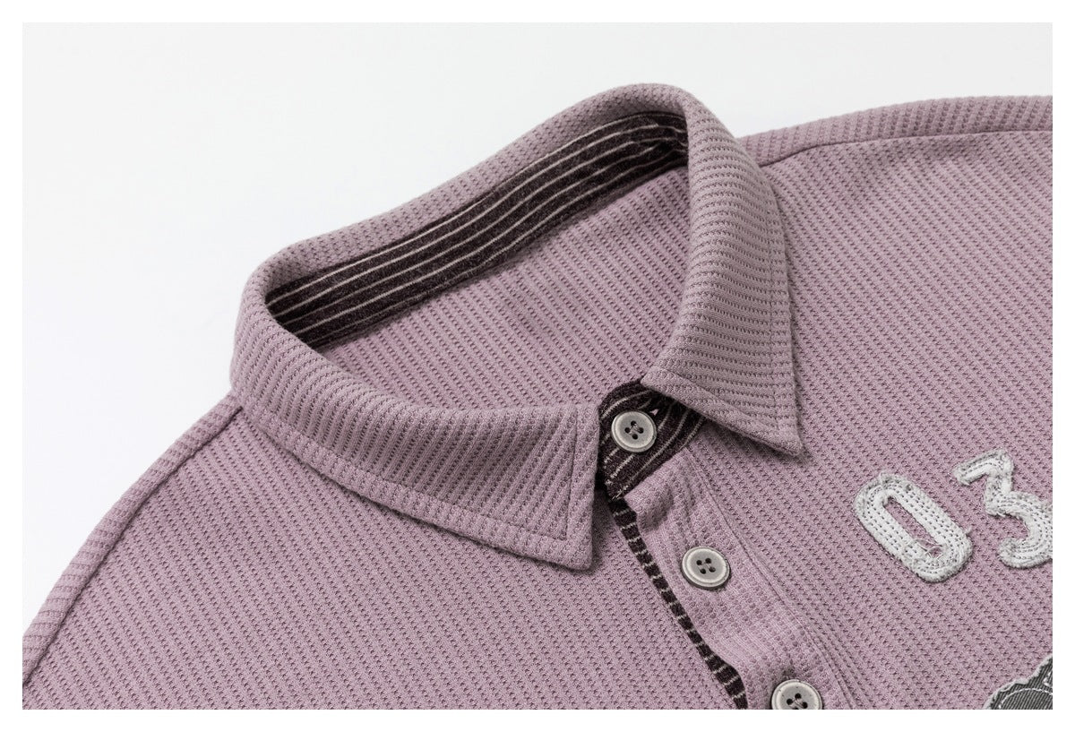 DAXUEN light purple oversized distressed camouflage graphic polo shirt
