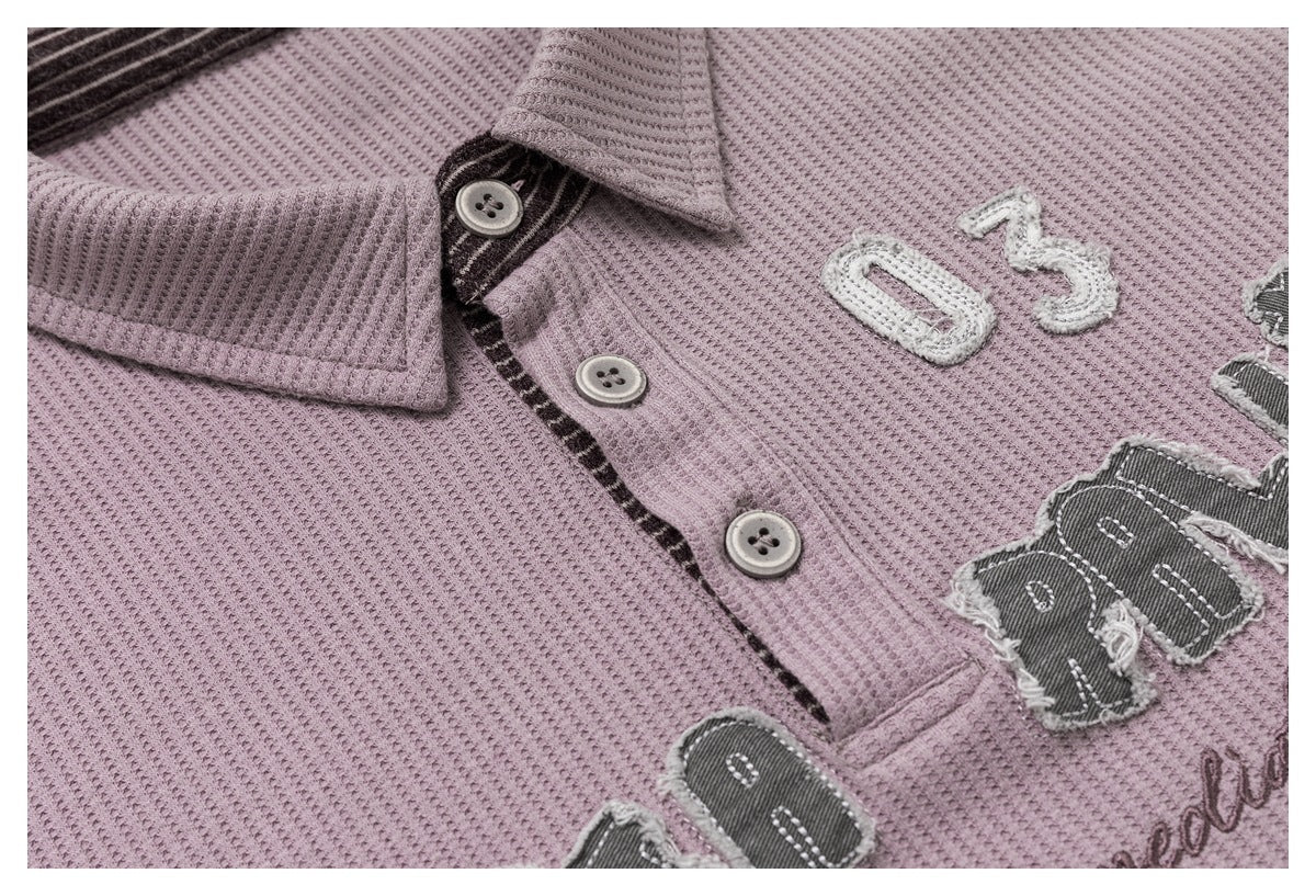 DAXUEN light purple oversized distressed camouflage graphic polo shirt