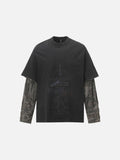 DAXUEN washed black oversized distressed camouflage layered long-sleeve tee