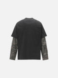 DAXUEN washed black oversized distressed camouflage layered long-sleeve tee