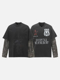DAXUEN washed black oversized distressed camouflage layered long-sleeve tee