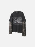 Distressed Camouflage Layered Long-Sleeve Tee