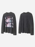 DAXUEN washed black oversized distressed camouflage layered long-sleeve tee