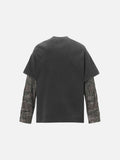 DAXUEN washed black oversized distressed camouflage layered long-sleeve tee