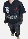 DAXUEN washed black oversized distressed camouflage layered long-sleeve tee