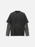 Distressed Camouflage Layered Long-Sleeve Tee
