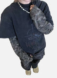 DAXUEN washed black oversized distressed camouflage layered long-sleeve tee