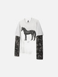 Distressed Camouflage Layered Long-Sleeve Tee