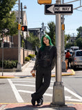 DAXUEN washed black oversized distressed camouflage layered long-sleeve tee — model photo