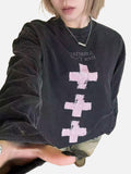 DAXUEN washed black oversized distressed camouflage layered long-sleeve tee