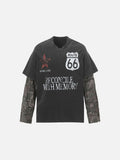 DAXUEN washed black oversized distressed camouflage layered long-sleeve tee