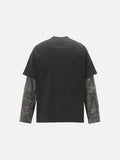 DAXUEN washed black oversized distressed camouflage layered long-sleeve tee