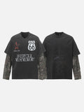 DAXUEN washed black oversized distressed camouflage layered long-sleeve tee