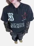 DAXUEN washed black oversized distressed camouflage layered long-sleeve tee
