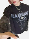 DAXUEN washed black oversized distressed camouflage layered long-sleeve tee