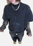 DAXUEN washed black oversized distressed camouflage layered long-sleeve tee