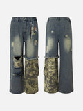 DAXUEN washed blue denim distressed patchwork wide-leg jeans