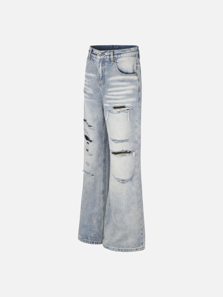 DAXUEN Distressed wide-leg jeans with camouflage pattern