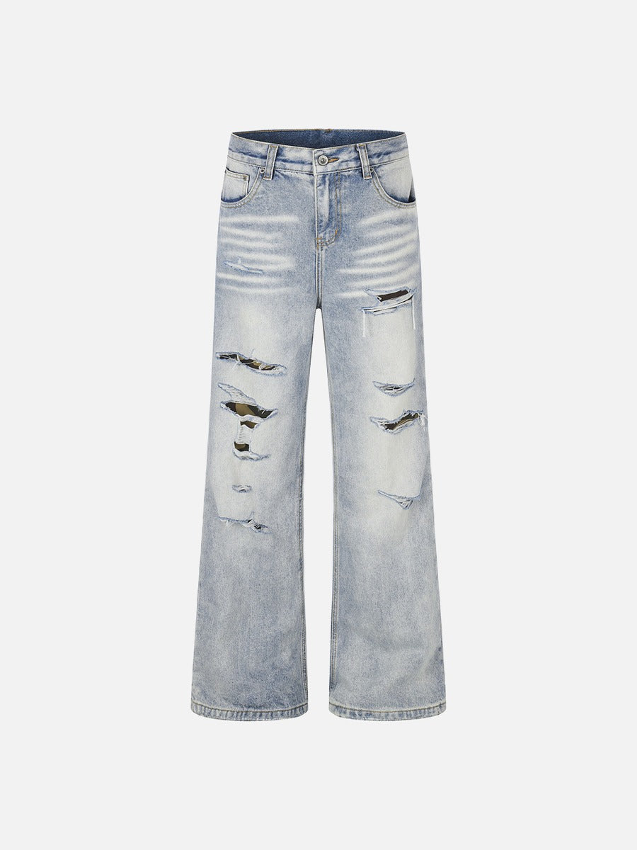 DAXUEN Distressed wide-leg jeans with camouflage pattern