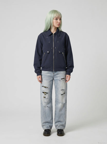 DAXUEN Distressed wide-leg jeans with camouflage pattern — model photo