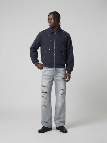 DAXUEN Distressed wide-leg jeans with camouflage pattern — model photo