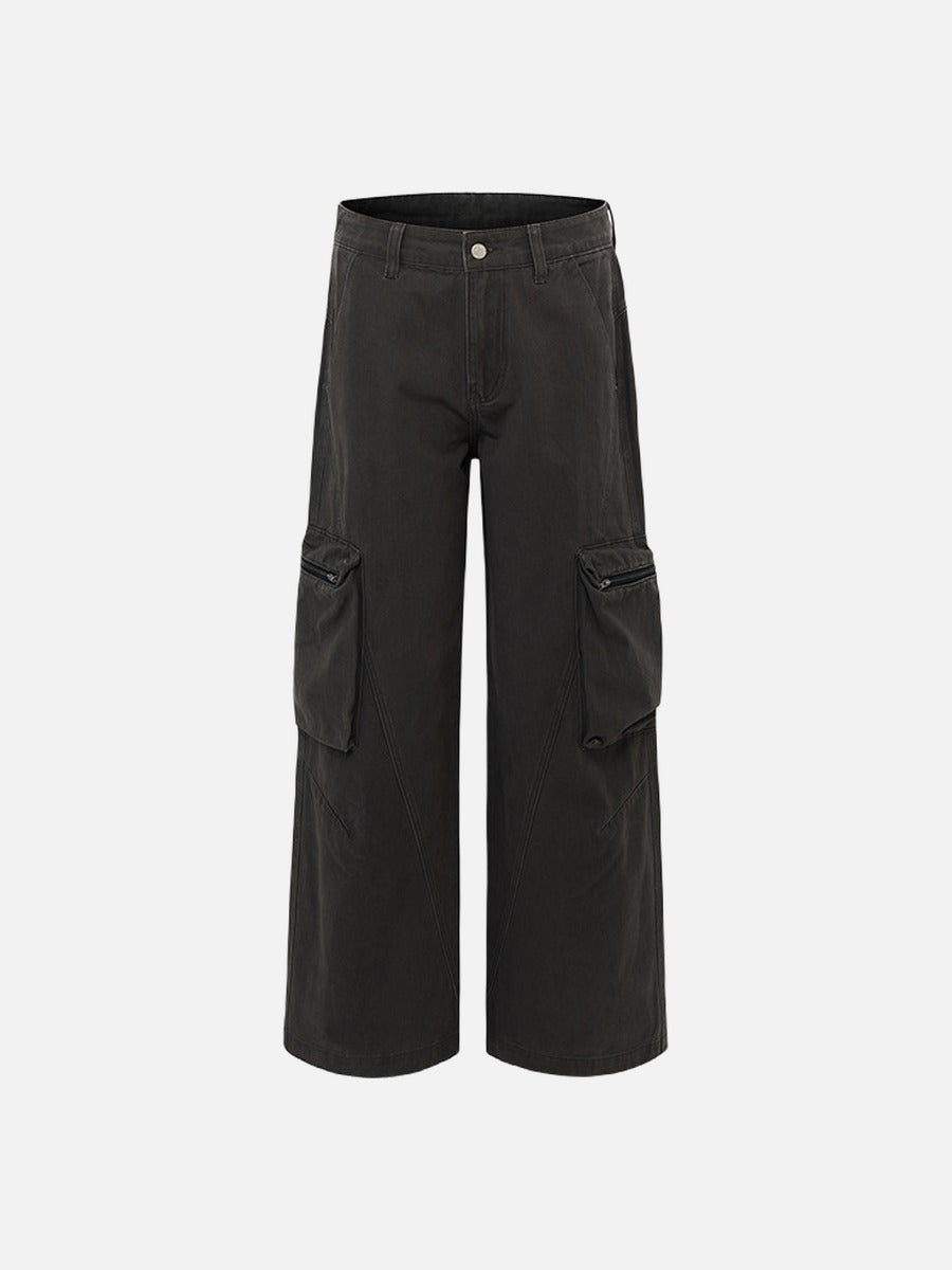 Distressed Cargo Pocket Wide-Leg Pants